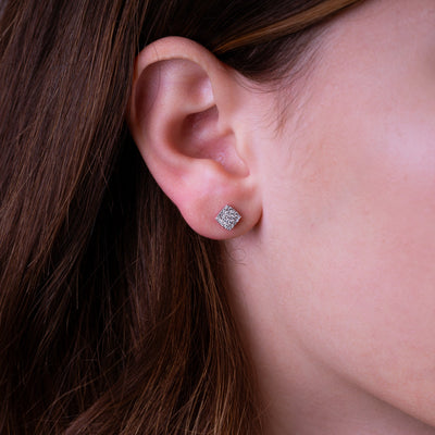 Pave Square Diamond Stud Earrings