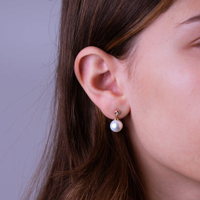 Cultured Freshwater Pearl & Diamond Bezel Set Earrings