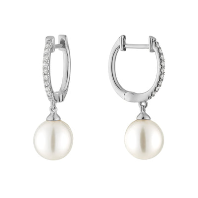Cultured Pearl & Diamond Dangle Earrings - RNB Jewellery