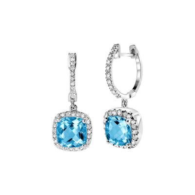 Cushion Cut Precious Stone & Diamond Halo Dangle Earrings - RNB Jewellery
