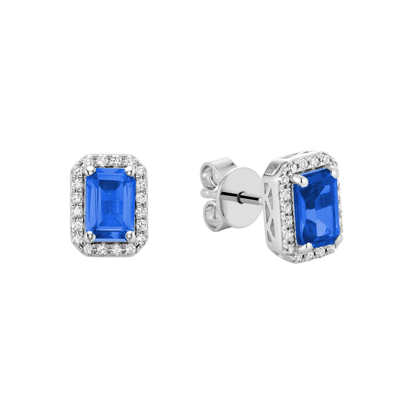 Emerald Cut Gemstone and Diamond Halo Stud Earrings - RNB Jewellery