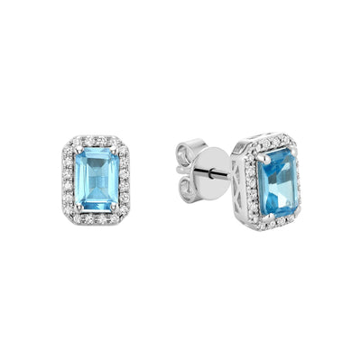 Emerald Cut Gemstone and Diamond Halo Stud Earrings - RNB Jewellery