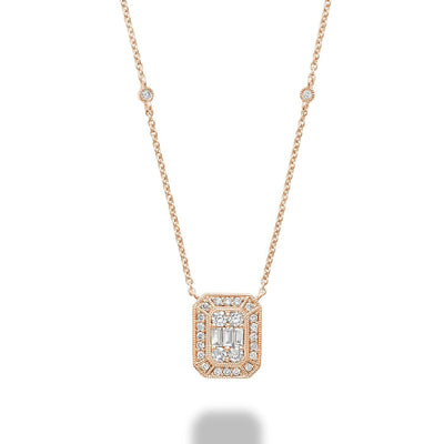 Emerald Cut Illusion Setting Diamond Necklace - RNB Jewellery