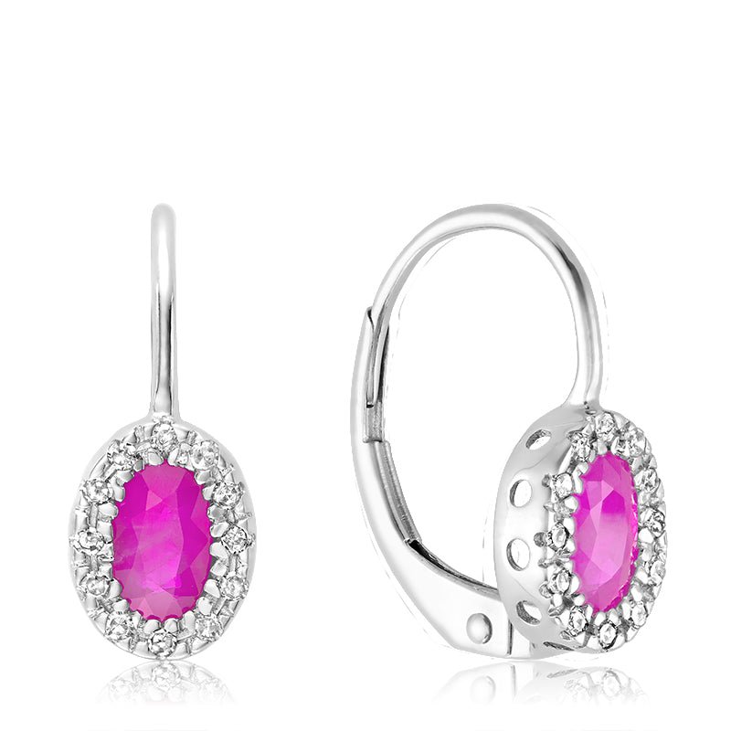 Oval Precious Stone & Diamond Halo Dangle Earrings - RNB Jewellery