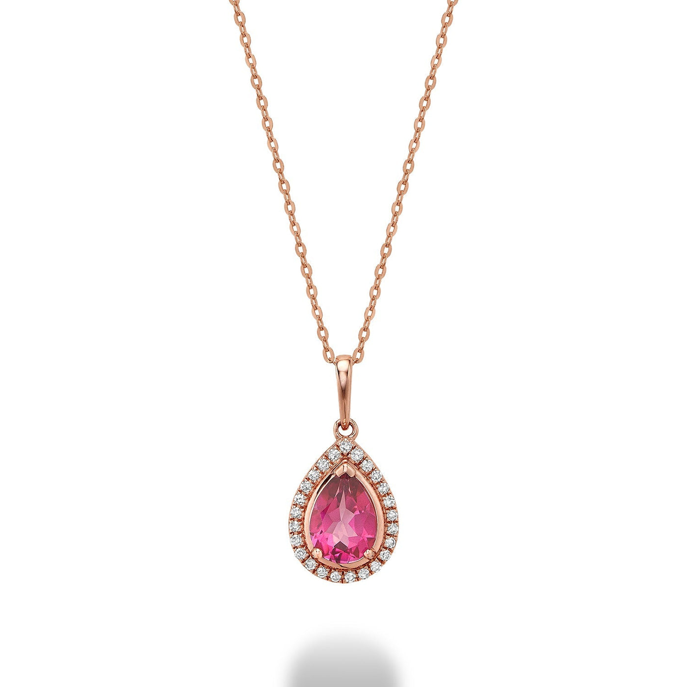 Pear Shape Pink Topaz Diamond Halo Pendant - RNB Jewellery