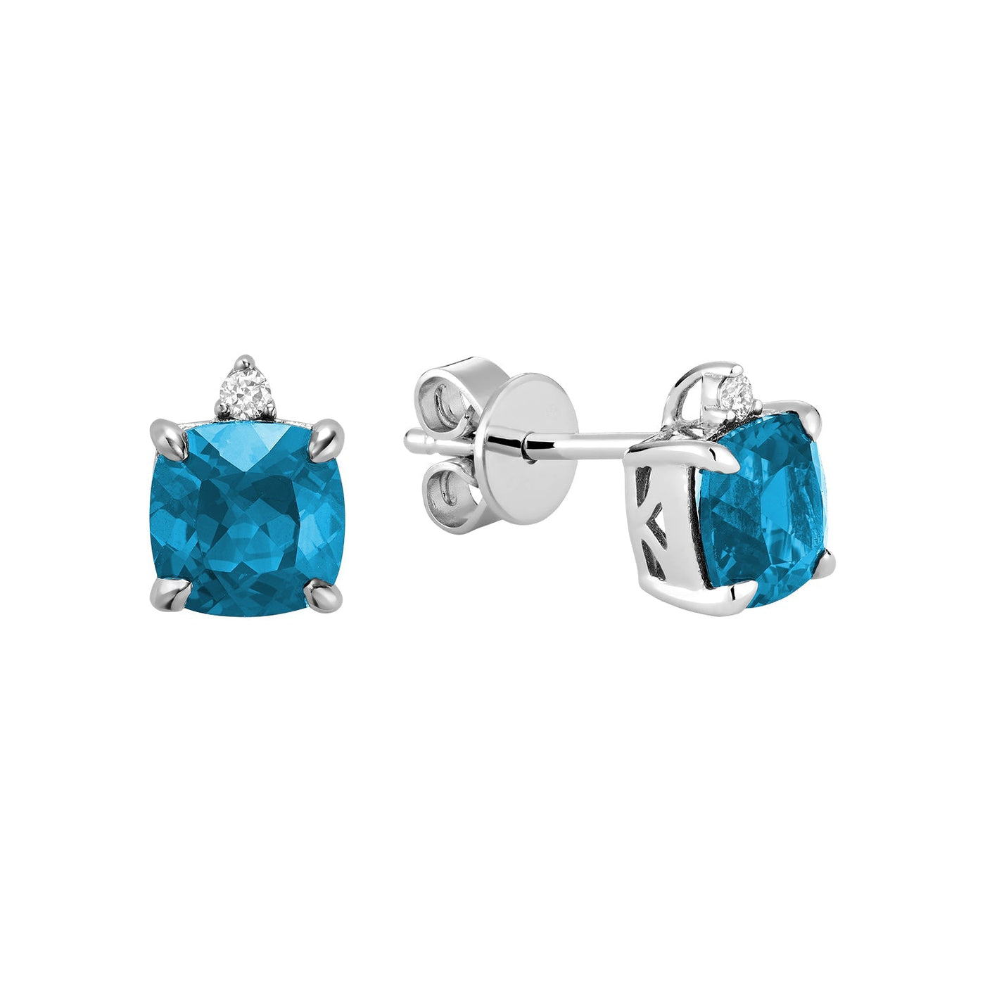 Solitaire Cushion Cut Gemstone & Diamond Stud Earrings - RNB Jewellery